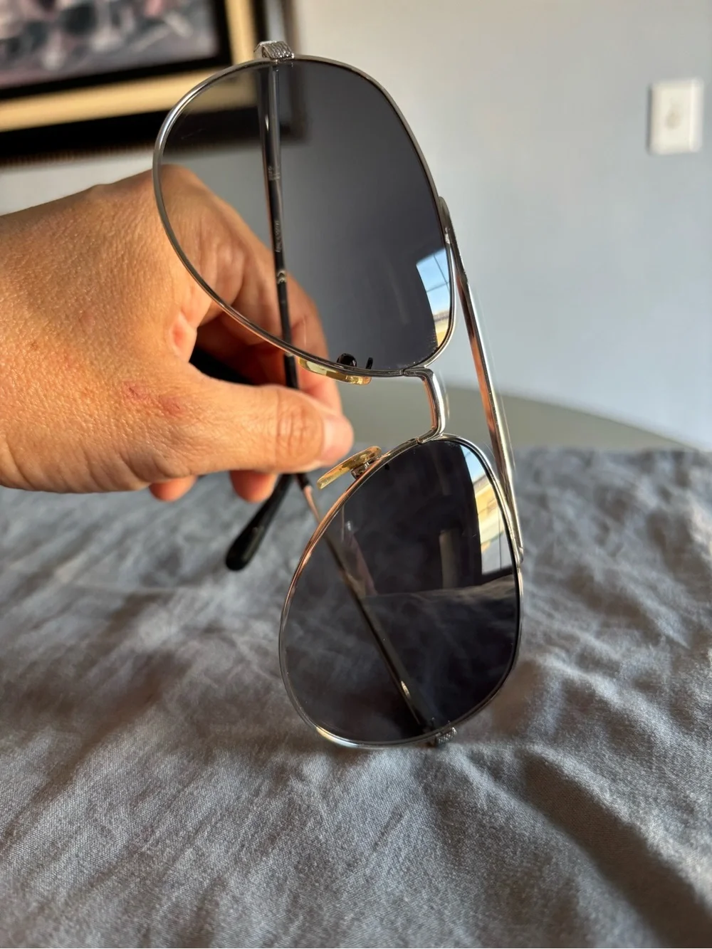 Dunhill Silver Metal Aviator Sunglasses with Dark Gray Lenses